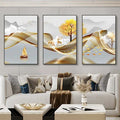 3 Pieces Nordic Luxury Ribbon Abstract Landscape Wall Art Canvas Paintings Modern Gold Deer Poster Print Picture for Home Decor